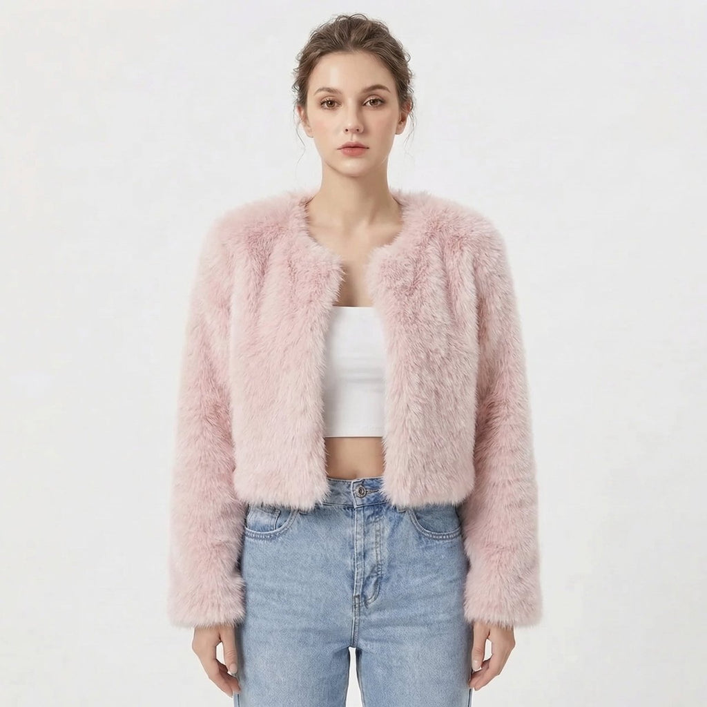 Luxe Faux Fur Jacket for Women – Fluffy Faux Fur Coat, Cropped Winter Jacket, 7 Colours, S–2XL – Camille Laurent - Nalani - Fashion Clothing and Decor