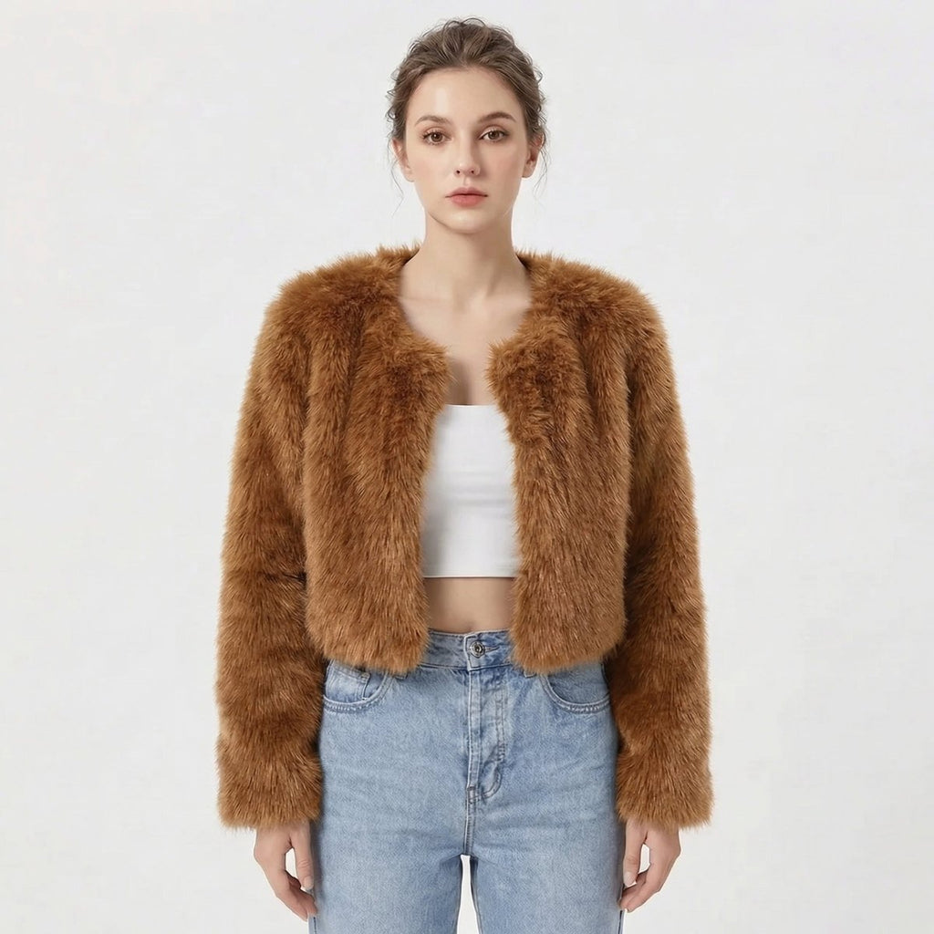 Luxe Faux Fur Jacket for Women – Fluffy Faux Fur Coat, Cropped Winter Jacket, 7 Colours, S–2XL – Camille Laurent - Nalani - Fashion Clothing and Decor