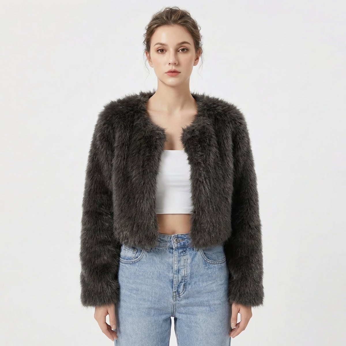 Luxe Faux Fur Jacket for Women – Fluffy Faux Fur Coat, Cropped Winter Jacket, 7 Colours, S–2XL – Camille Laurent - Nalani - Fashion Clothing and Decor