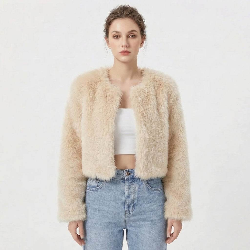 Luxe Faux Fur Jacket for Women – Fluffy Faux Fur Coat, Cropped Winter Jacket, 7 Colours, S–2XL – Camille Laurent - Nalani - Fashion Clothing and Decor