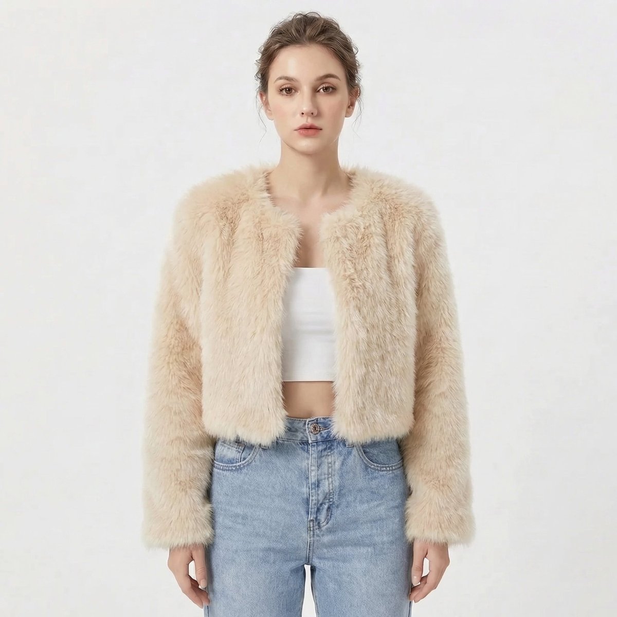 Luxe Faux Fur Jacket for Women – Fluffy Faux Fur Coat, Cropped Winter Jacket, 7 Colours, S–2XL – Camille Laurent - Nalani - Fashion Clothing and Decor