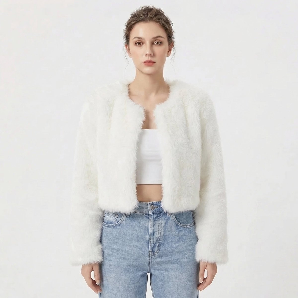 Luxe Faux Fur Jacket for Women – Fluffy Faux Fur Coat, Cropped Winter Jacket, 7 Colours, S–2XL – Camille Laurent - Nalani - Fashion Clothing and Decor