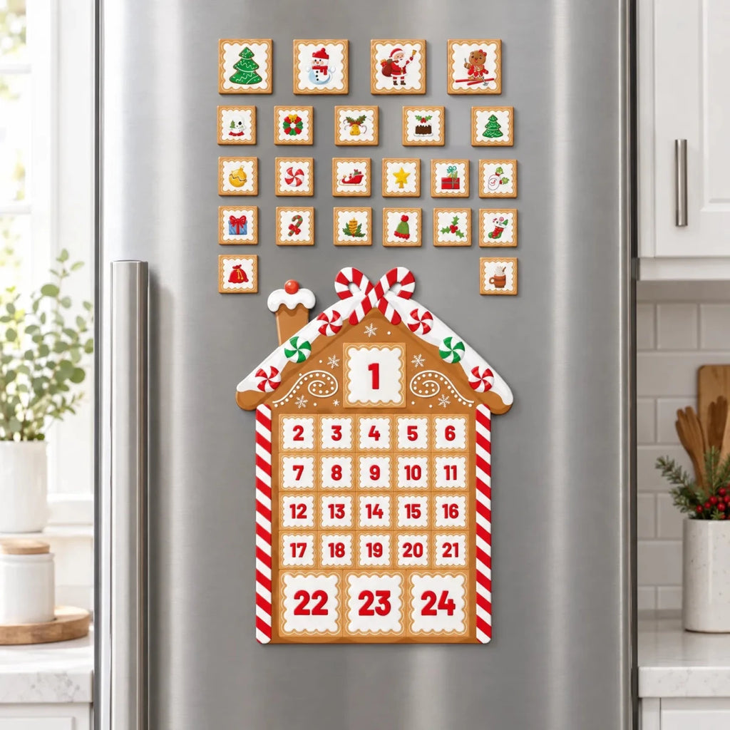 Magnetic Advent Calendar Gingerbread House – Fridge Christmas Countdown with 24 Holiday Magnets, 14.8 x 11.2 in - Nalani - Fashion Clothing and Decor