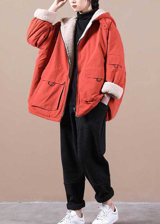 Malvioni | Orange Winter Parka With Hood And Zippered Pockets - Nalani - UK Fashion Clothing and Decor