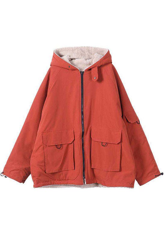 Malvioni | Orange Winter Parka With Hood And Zippered Pockets - Nalani - UK Fashion Clothing and Decor