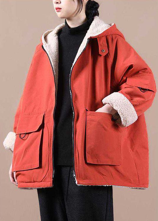 Malvioni | Orange Winter Parka With Hood And Zippered Pockets - Nalani - UK Fashion Clothing and Decor