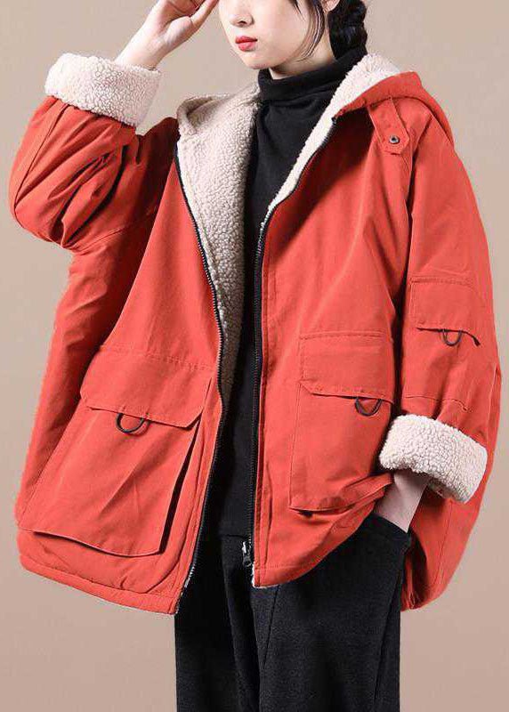 Malvioni | Orange Winter Parka With Hood And Zippered Pockets - Nalani - UK Fashion Clothing and Decor