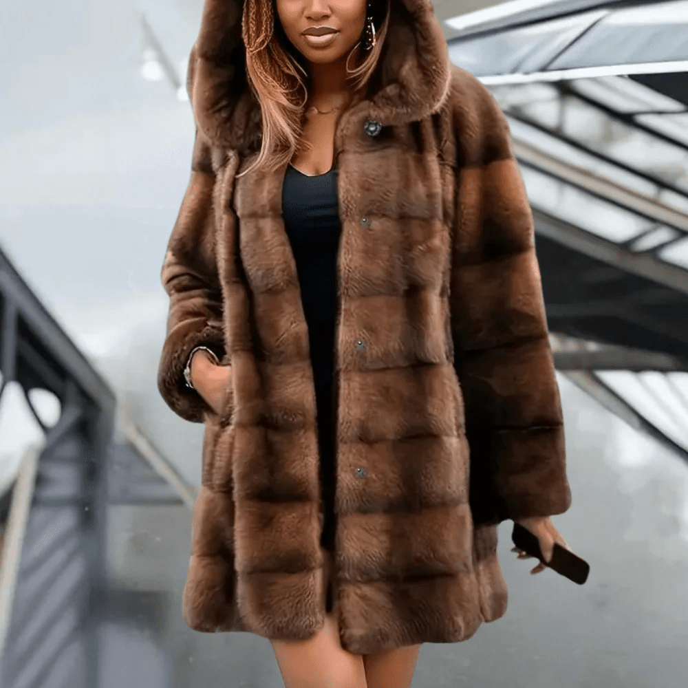 Malvioni | Women’s Trench Coat – Faux Fur – Relaxed Fit – Hooded – Mid - Thigh Length - Nalani - UK Fashion Clothing and Decor