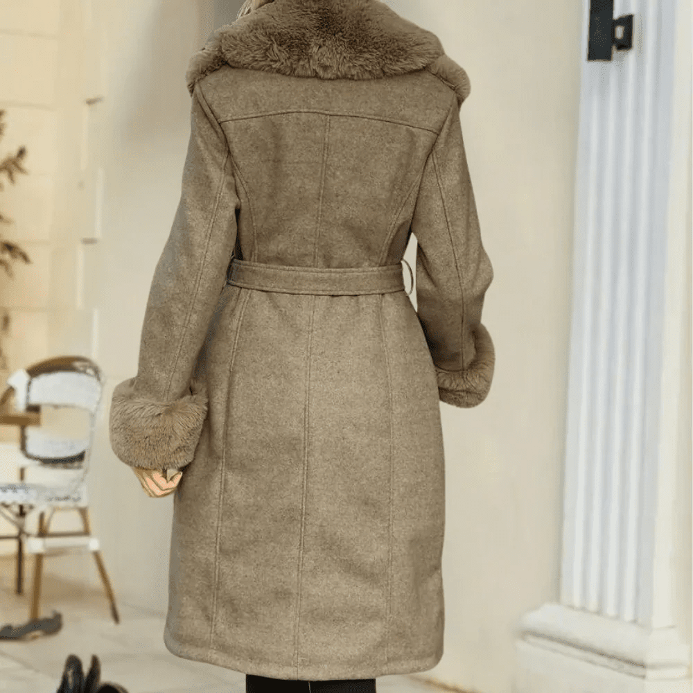 Malvioni | Women’s Trench Coat – Wool Blend – Relaxed Fit – Faux Fur Trim - Nalani - UK Fashion Clothing and Decor