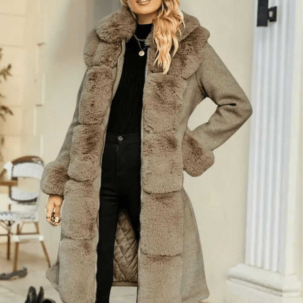 Malvioni | Women’s Trench Coat – Wool Blend – Relaxed Fit – Faux Fur Trim - Nalani - UK Fashion Clothing and Decor