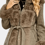 Malvioni | Women’s Trench Coat – Wool Blend – Relaxed Fit – Faux Fur Trim - Nalani - UK Fashion Clothing and Decor