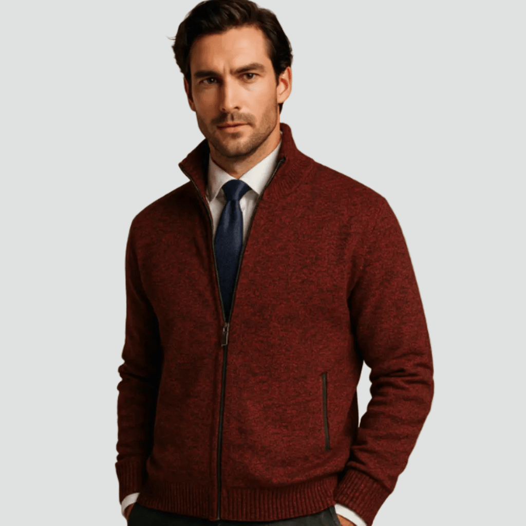 Mane | Men's Knitted Zip Cardigan with Stand Collar - Full-Zip Ribbed Knit Casual Jacket & Warm Fall Winter Layering Sweater - Nalani - Fashion Clothing and Decor