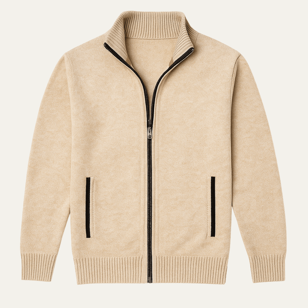 Mane | Men's Knitted Zip Cardigan with Stand Collar - Full-Zip Ribbed Knit Casual Jacket & Warm Fall Winter Layering Sweater - Nalani - Fashion Clothing and Decor