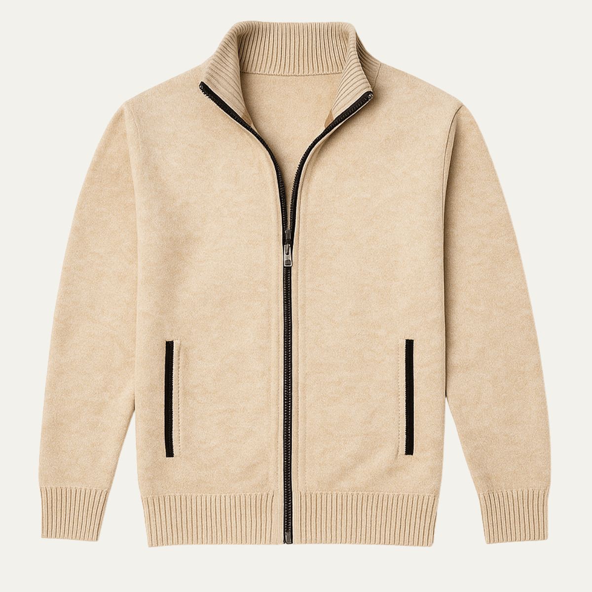 Mane | Men's Knitted Zip Cardigan with Stand Collar - Full-Zip Ribbed Knit Casual Jacket & Warm Fall Winter Layering Sweater - Nalani - Fashion Clothing and Decor
