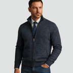 Mane | Men's Knitted Zip Cardigan with Stand Collar - Full-Zip Ribbed Knit Casual Jacket & Warm Fall Winter Layering Sweater - Nalani - Fashion Clothing and Decor