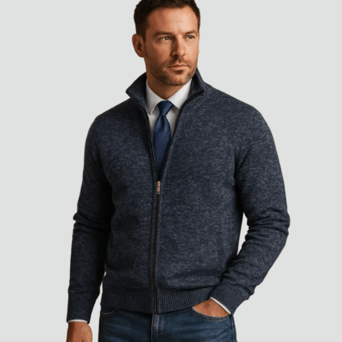 Mane | Men's Knitted Zip Cardigan with Stand Collar - Full-Zip Ribbed Knit Casual Jacket & Warm Fall Winter Layering Sweater - Nalani - Fashion Clothing and Decor