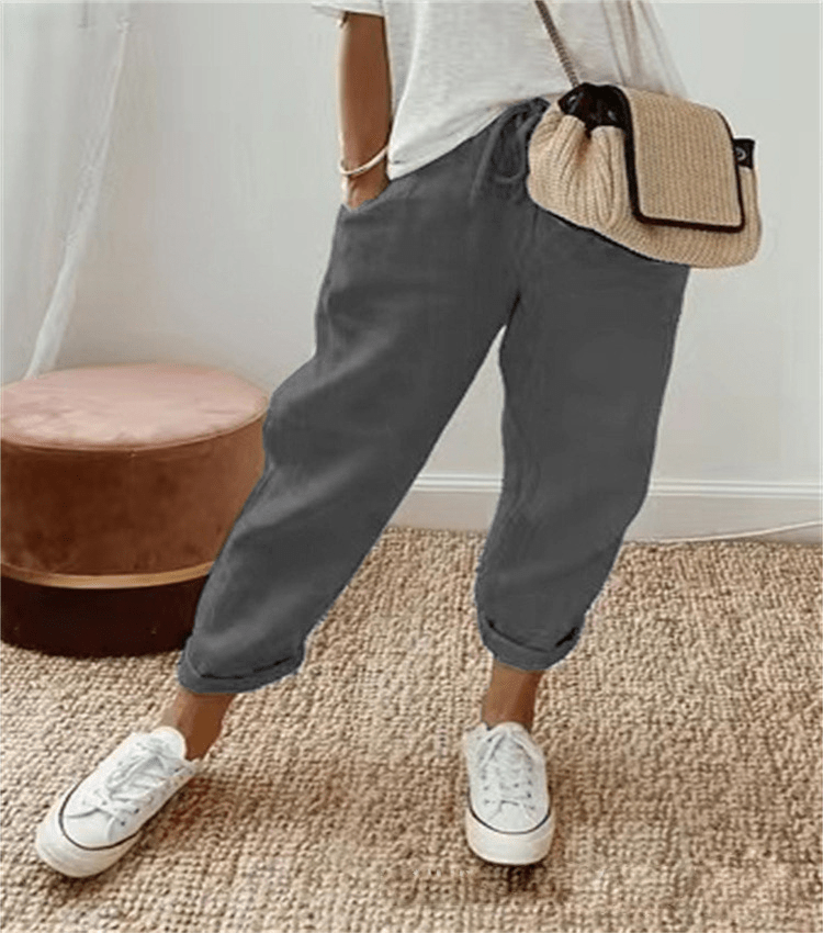 Mareva | Casual women's trousers with drawstring | Straight leg & cropped - Nalani - Fashion Clothing and Decor