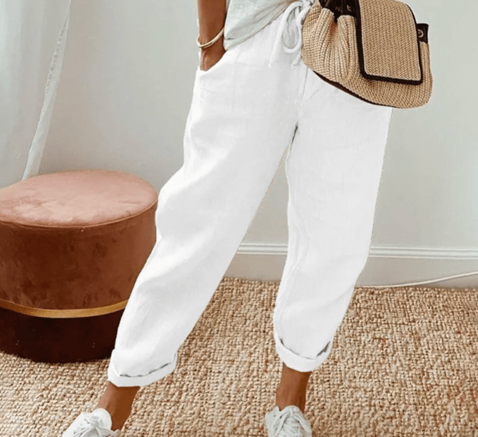 Mareva | Casual women's trousers with drawstring | Straight leg & cropped - Nalani - Fashion Clothing and Decor
