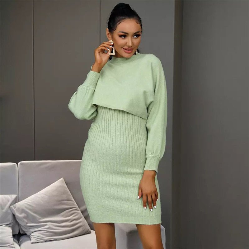 Maternity Set – Stretchy Maternity Dress & Sweater Set for Expecting Mothers, Pregnancy Outfit, One Size – Luna - Nalani - Fashion Clothing and Decor