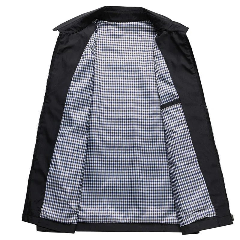 Men Lightweight Zip Up Jacket With Checked Lining Pattern - Nalani - Fashion Clothing and Decor