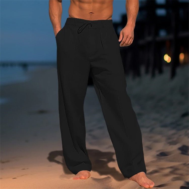 Men Relaxed Fit Trousers Drawstring Waist Pleated Front - Nalani - UK Fashion Clothing and Decor