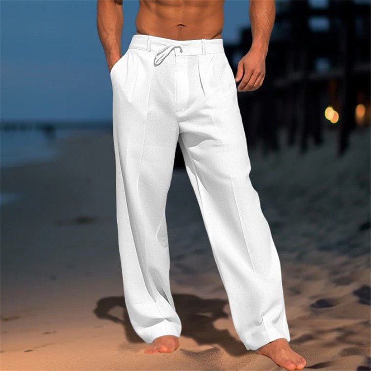 Men Relaxed Fit Trousers Drawstring Waist Pleated Front - Nalani - UK Fashion Clothing and Decor