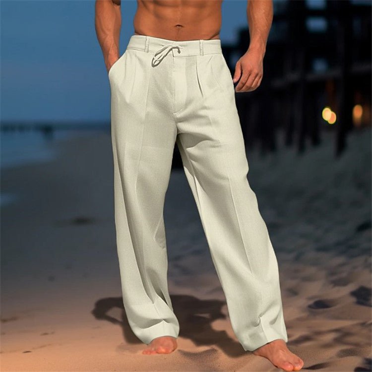 Men Relaxed Fit Trousers Drawstring Waist Pleated Front - Nalani - UK Fashion Clothing and Decor