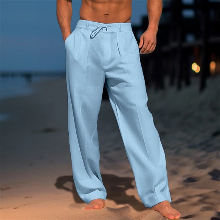 Men Relaxed Fit Trousers Drawstring Waist Pleated Front - Nalani - UK Fashion Clothing and Decor