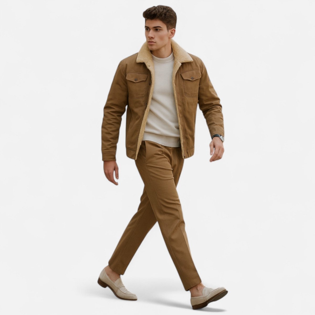 Mens Bomber Jacket With Sherpa Collar For Winter Casual Wear - Nalani - Fashion Clothing and Decor