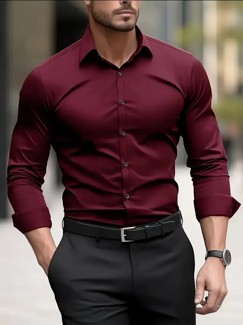 Men's Button Down Shirt - Long Sleeve Slim Fit Dress Shirt - Nalani - Fashion Clothing and Decor