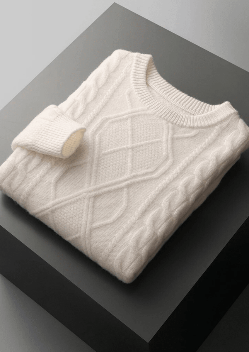 Men's Cable Knit Crew Neck Sweater for Winter Layering - Nalani - UK Fashion Clothing and Decor