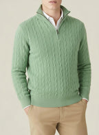 Mens Cable Knit Half Zip Jumper Stand Collar With Rib Trim - Nalani - UK Fashion Clothing and Decor
