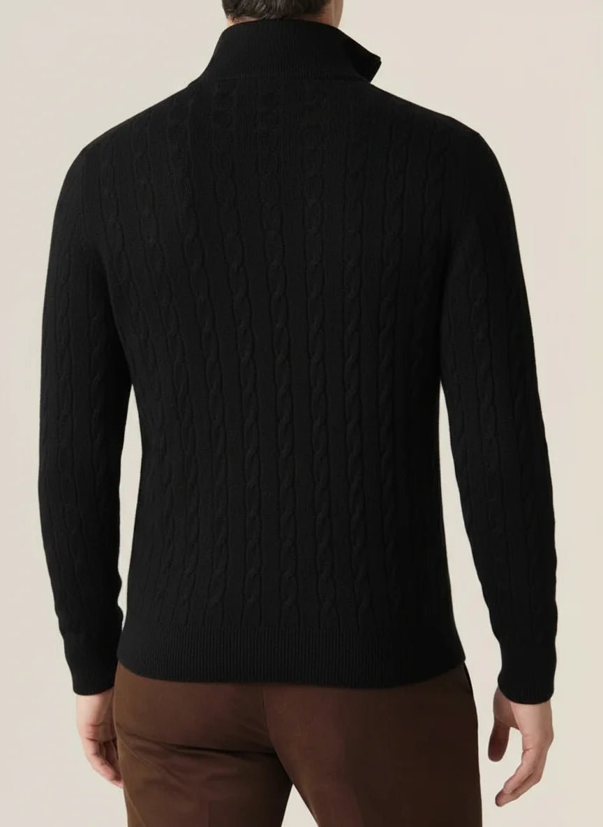 Mens Cable Knit Half Zip Jumper Stand Collar With Rib Trim - Nalani - UK Fashion Clothing and Decor