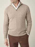 Mens Cable Knit Half Zip Jumper Stand Collar With Rib Trim - Nalani - UK Fashion Clothing and Decor