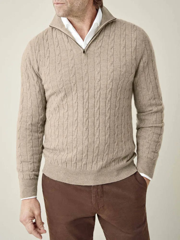Mens Cable Knit Half Zip Jumper Stand Collar With Rib Trim - Nalani - UK Fashion Clothing and Decor