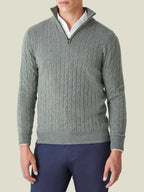 Mens Cable Knit Half Zip Jumper Stand Collar With Rib Trim - Nalani - UK Fashion Clothing and Decor