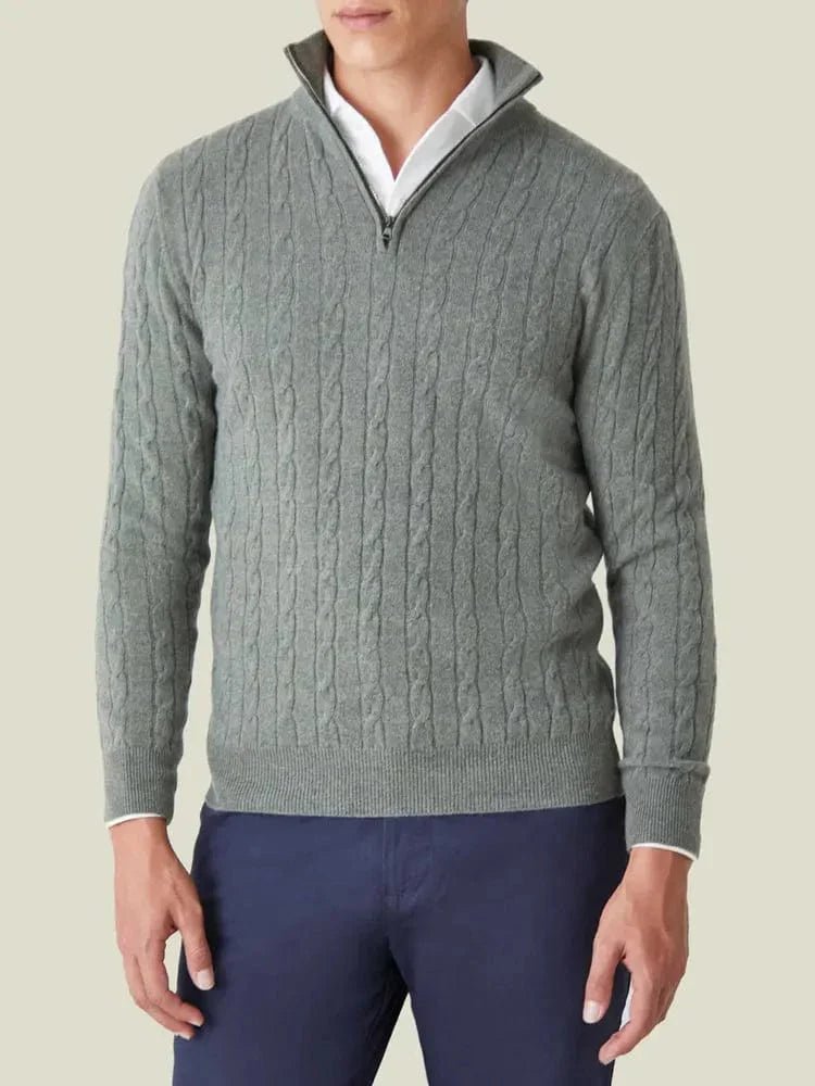 Mens Cable Knit Half Zip Jumper Stand Collar With Rib Trim - Nalani - UK Fashion Clothing and Decor