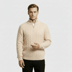 Mens Cable Knit Quarter Zip Jumper With Stand Collar - Nalani - UK Fashion Clothing and Decor