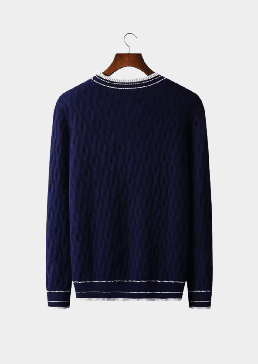 Men's Cable Knit Sweater With Striped Trim Crew Neck Layering - Nalani - UK Fashion Clothing and Decor