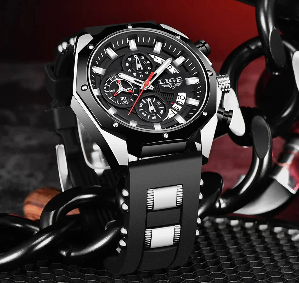 Men's Chronograph Watch Classic Stainless Steel Band Dial - Nalani - UK Fashion Clothing and Decor