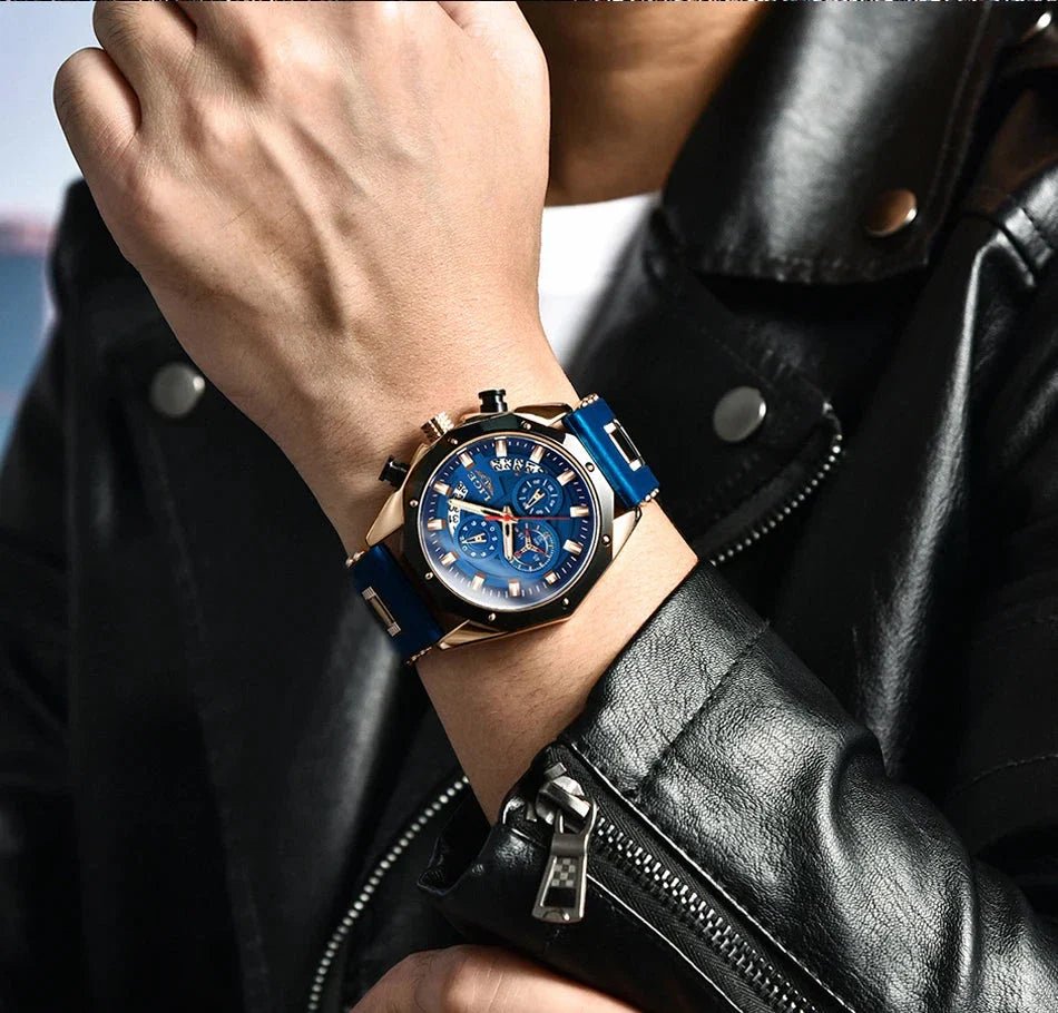 Men's Chronograph Watch Classic Stainless Steel Band Dial - Nalani - UK Fashion Clothing and Decor