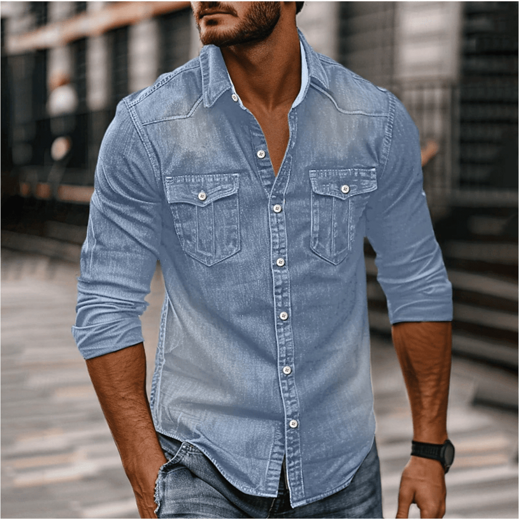 Mens Denim Shirt Durable Classic Style For Everyday Wear - Nalani - Fashion Clothing and Decor