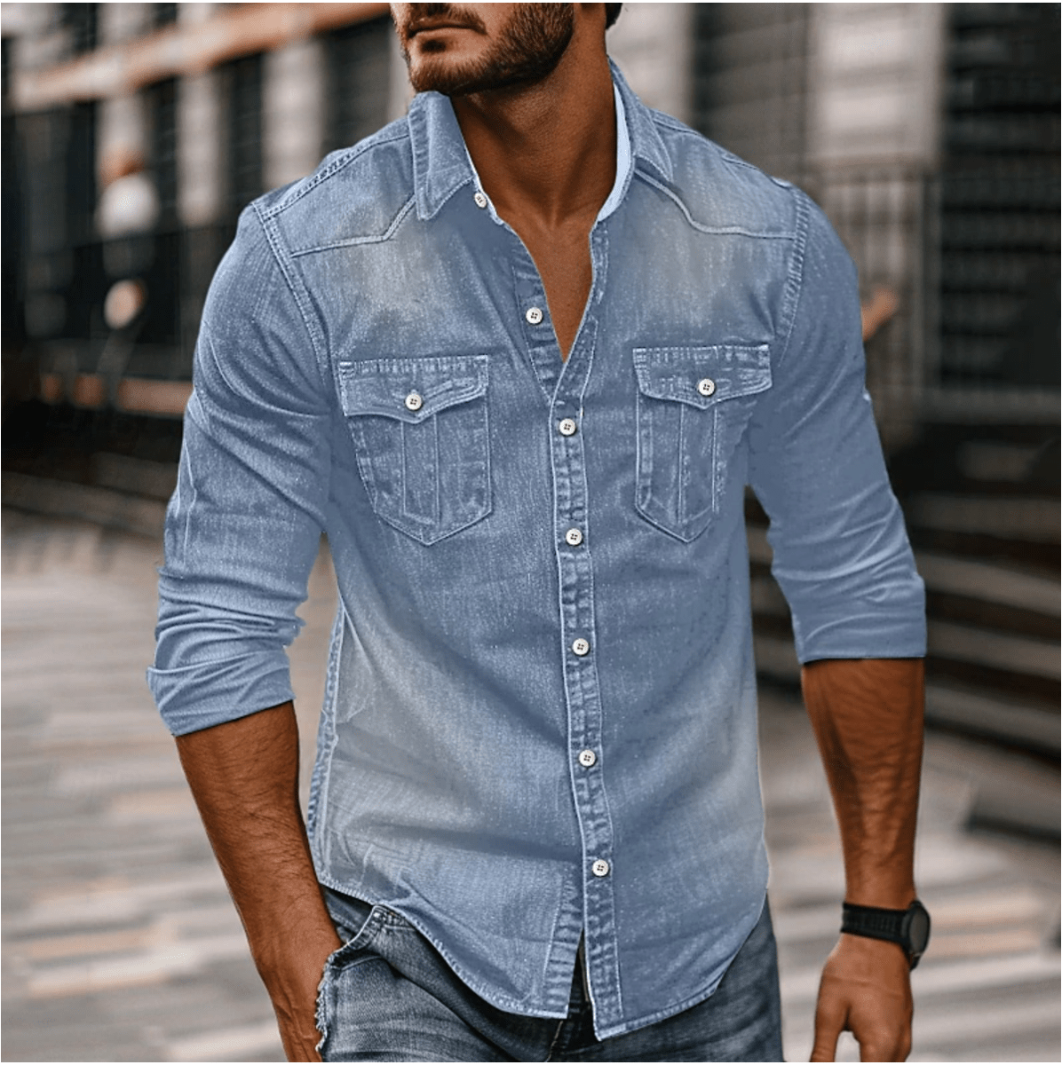 Mens Denim Shirt Durable Classic Style For Everyday Wear - Nalani - Fashion Clothing and Decor