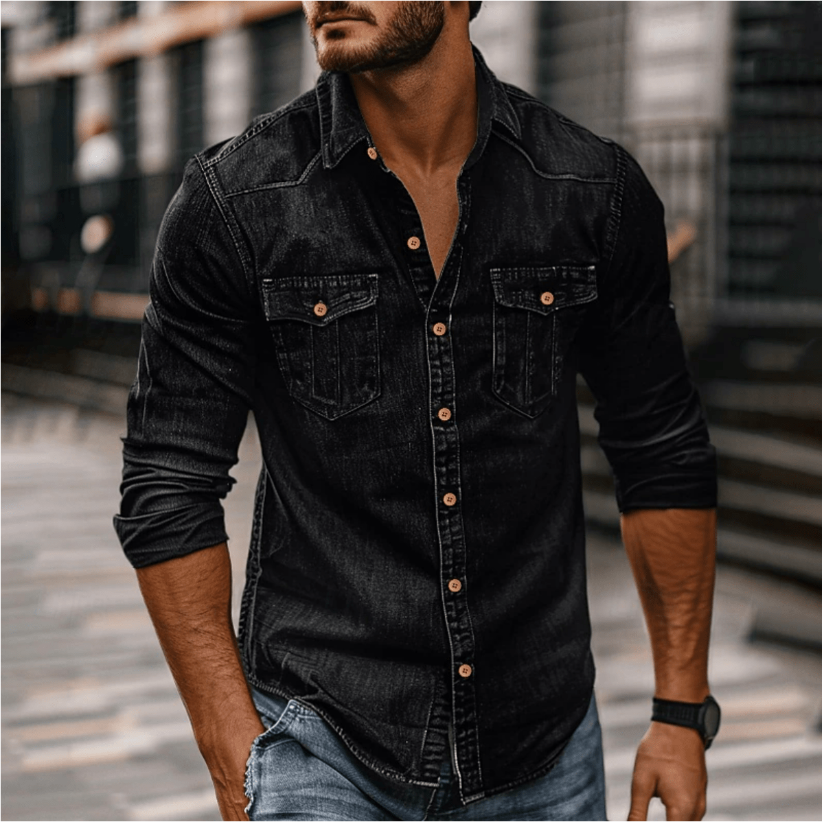 Mens Denim Shirt Durable Classic Style For Everyday Wear - Nalani - Fashion Clothing and Decor