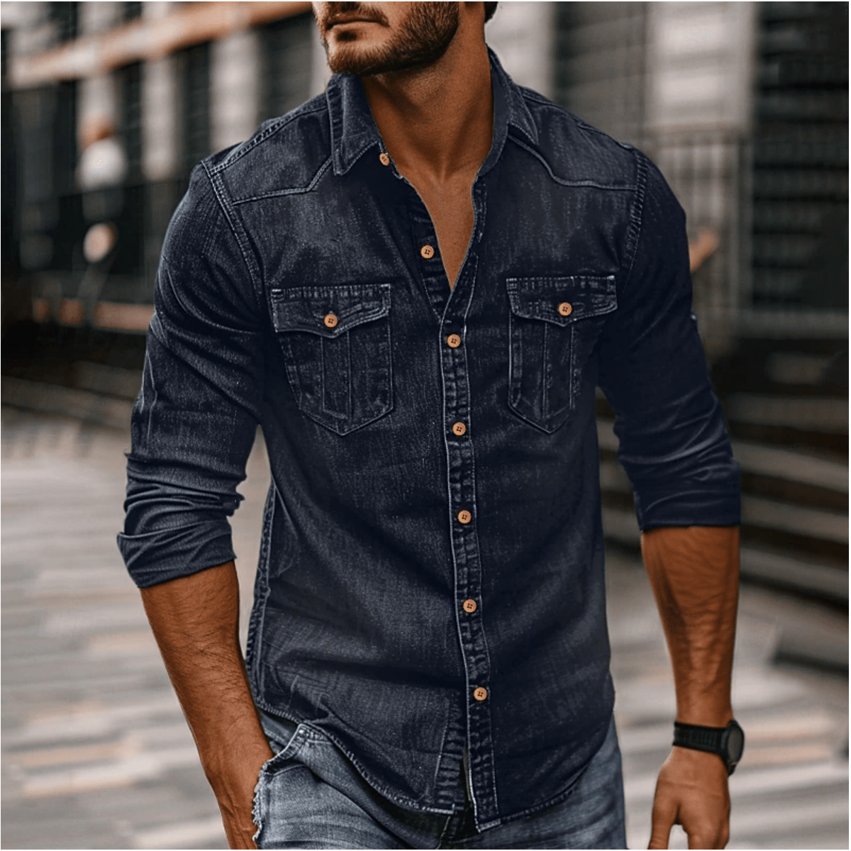 Mens Denim Shirt Durable Classic Style For Everyday Wear - Nalani - Fashion Clothing and Decor