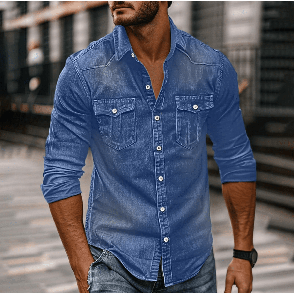 Mens Denim Shirt Durable Classic Style For Everyday Wear - Nalani - Fashion Clothing and Decor