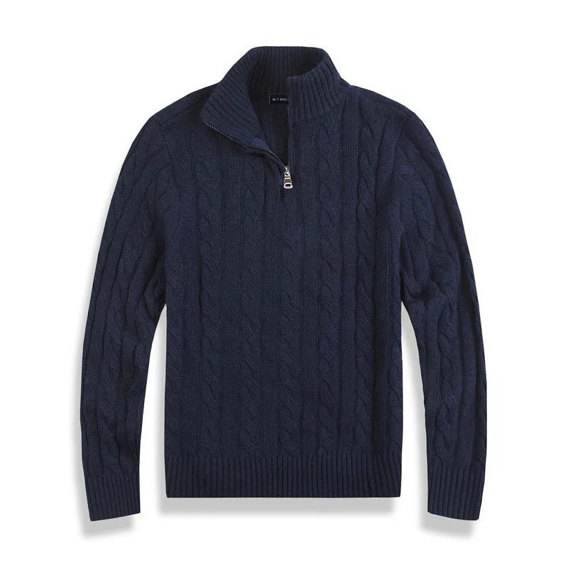 Mens Half Zip Cable Knit Sweater For Classic Winter Layer - Nalani - UK Fashion Clothing and Decor