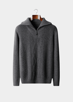 Mens Half Zip Cable Knit Sweater With Fold Collar All Season Casual Layer - Nalani - UK Fashion Clothing and Decor