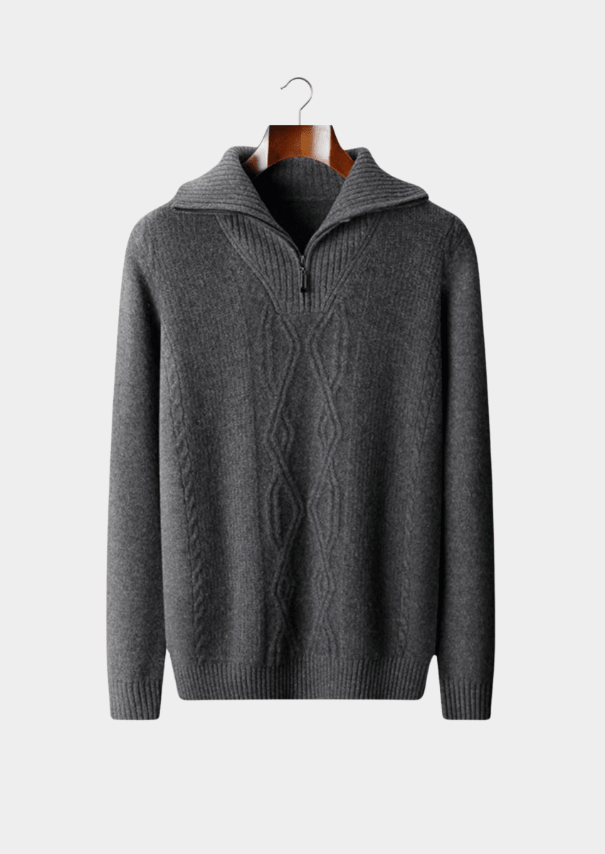 Mens Half Zip Cable Knit Sweater With Fold Collar All Season Casual Layer - Nalani - UK Fashion Clothing and Decor