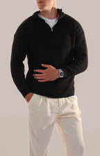 Men's Half Zip Jumper Knitted Stand Collar Rib Trim Warm Layer - Nalani - UK Fashion Clothing and Decor
